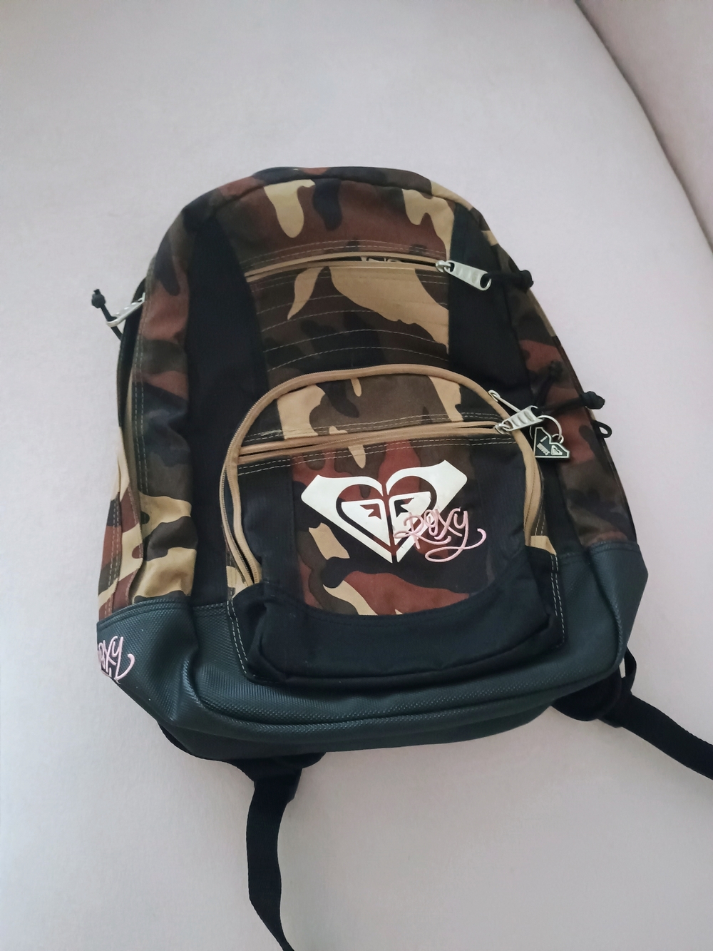 Roxy Camo Backpack With Roxy Logo- Brown, Tan & Black - Picture 4 of 6